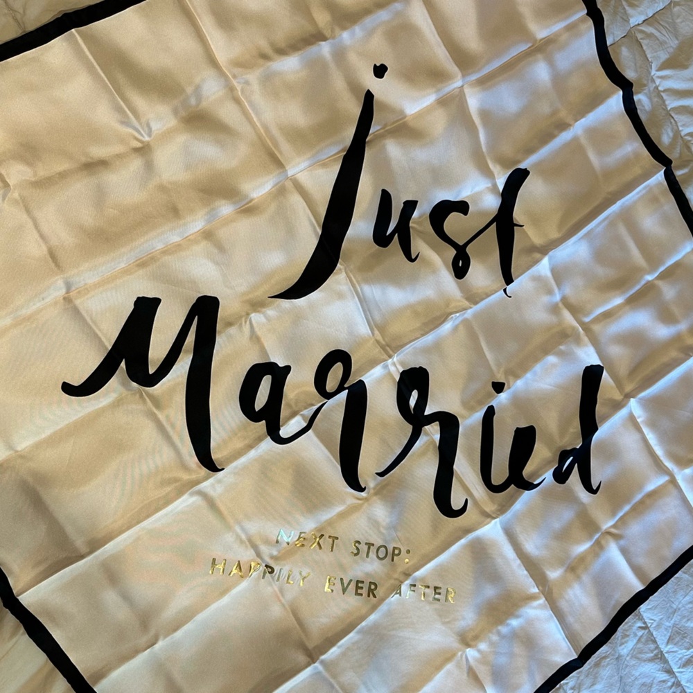 Kate Spade Cream and Black 'Just Married' Scarf